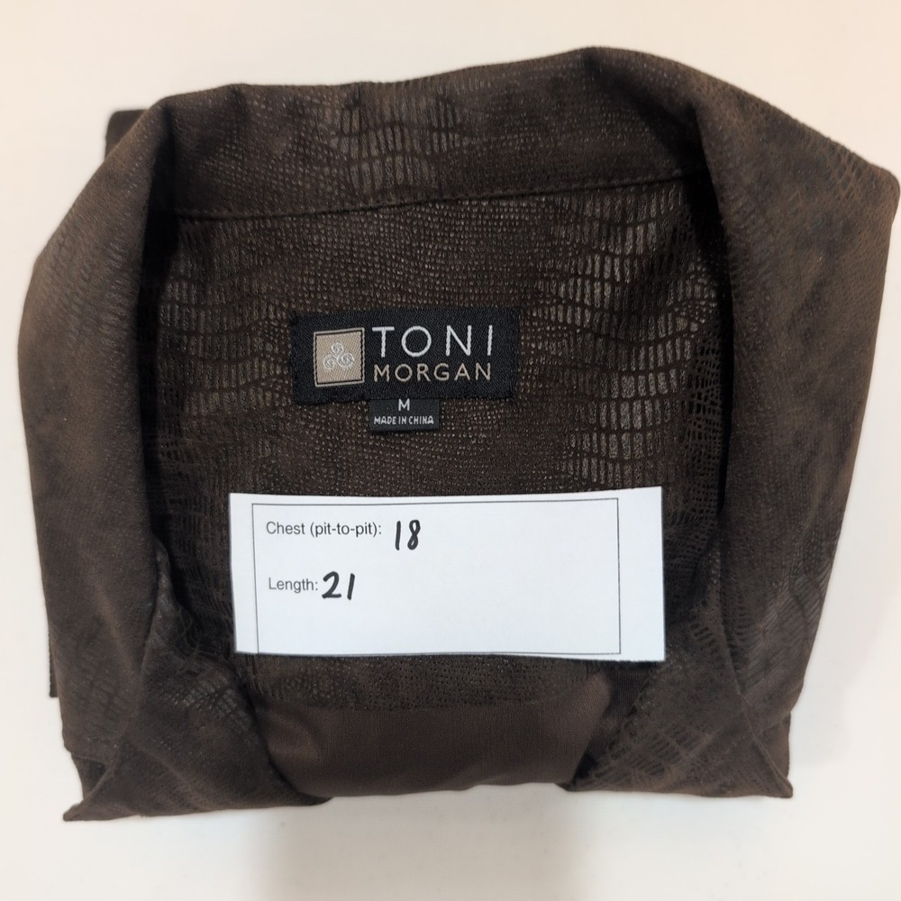 Toni Morgan Brown Faux Suede Snakeskin Print Button Front‎ Blazer Jacket Medium - Picture 6 of 6